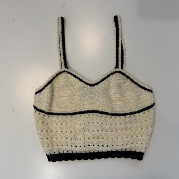 Cider Tops - CIDER Cream & Black Crochet Knit Crop Top / Bralette